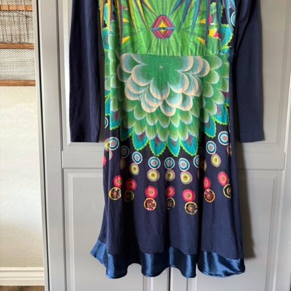 Desigual Women's Y2K Abstract‎ Floral Print L/S A-Line Dress, Navy Green, S - Picture 5 of 12